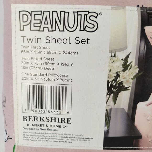 2025 Peanuts Snoopy Spring Blowing Dandelion Wish Poof Pink Twin Sheets Set 3pc - Picture 8 of 8